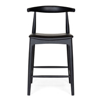 elbow upholstered stool black oak 2