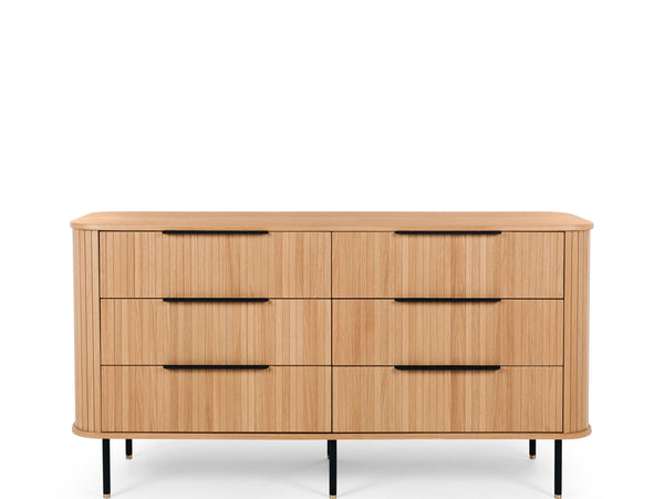linea 6 drawer wooden lowboy natural oak