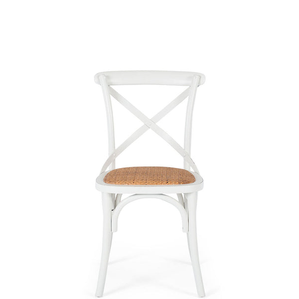 crossed back wooden chair aged white