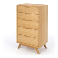 venice 5 drawer tall oak chest 1