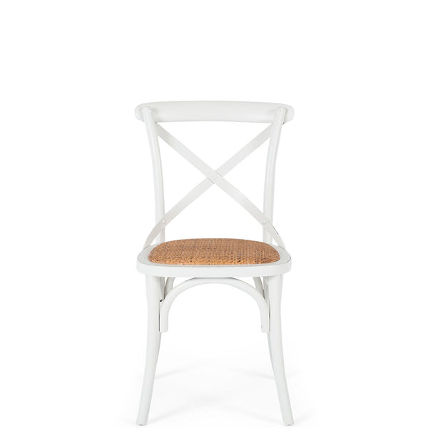 crossed back dining chair aged white